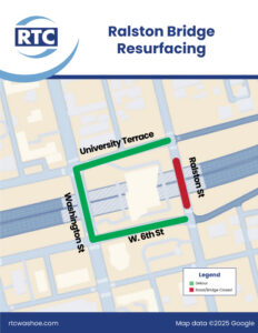A map showing the detour during Ralston Street Bridge closure.
