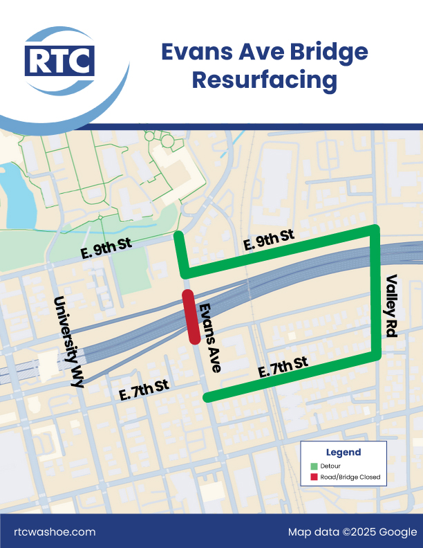 A map showing the closure of Evans Avenue Bridge.