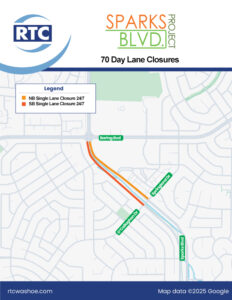 A map showing the 70 day closure on Sparks Boulevard.