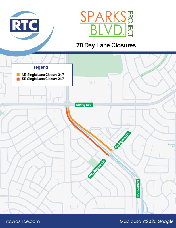 A map showing the 70 day closure on Sparks Boulevard.