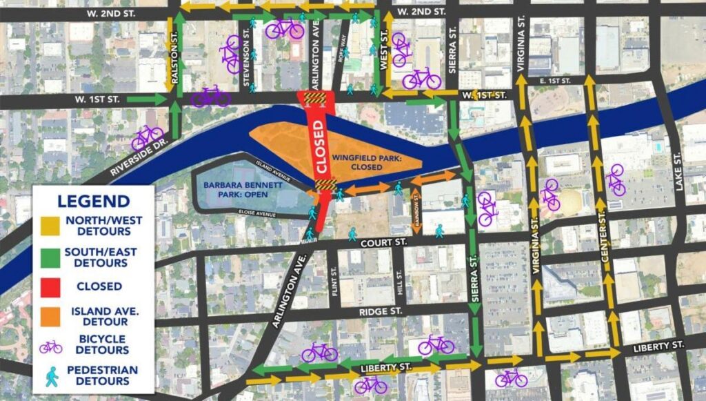 A map showing detours around the intersection.